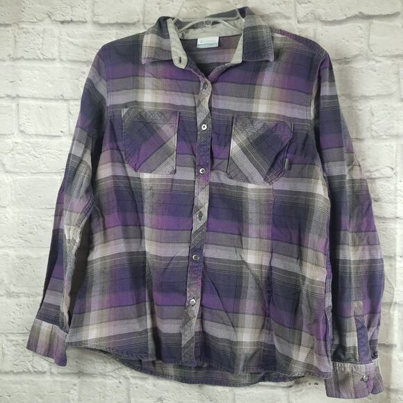 Columbia Women's XL Purple Plaid Flannel Shirt Button-Up Long Sleeve Outdoors - Picture 1 of 5